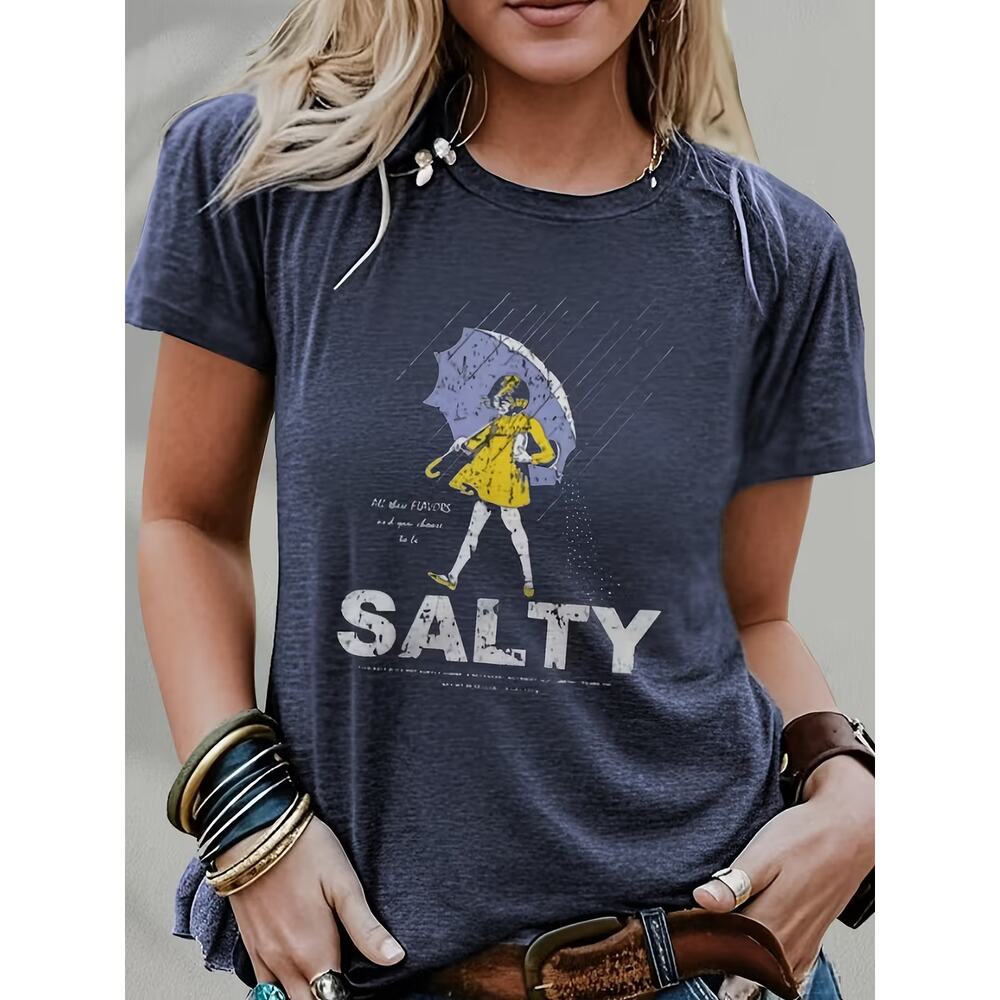 Womens T-Shirt 2X Navy Short Sleeve Salty Causal Crew New Washable Classic